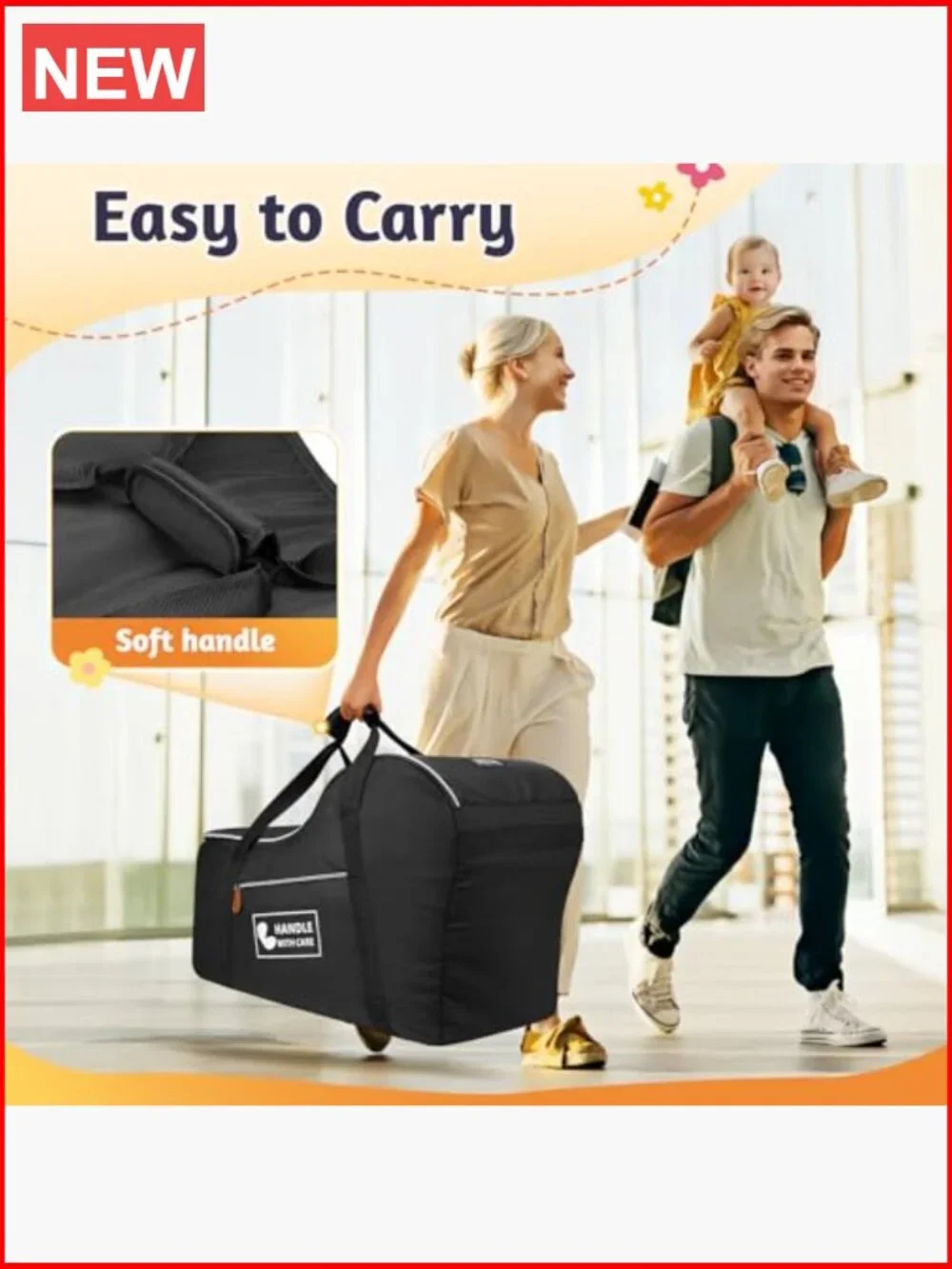 Padded Infant Car Seat Travel Bag with Side Pocket for Air Travel